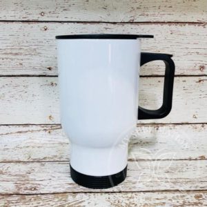 14oz. White Travel Mug with handle