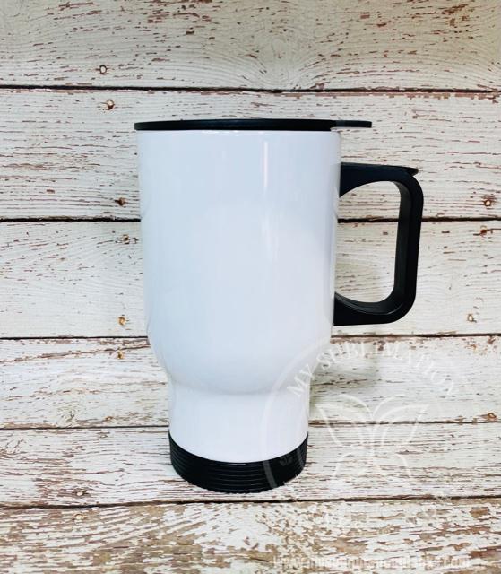 14oz. White Travel Mug with handle