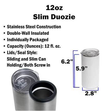 12oz Sublimation Slim Can Insulator- 120z Slim Can with Lid/Straw